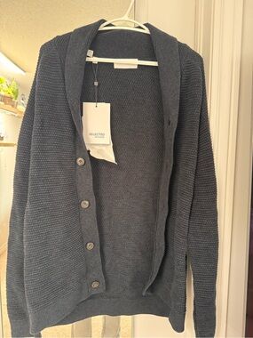 Never worn! Selected Homme Men's Shawl Collar Cardigan - Dark Gray